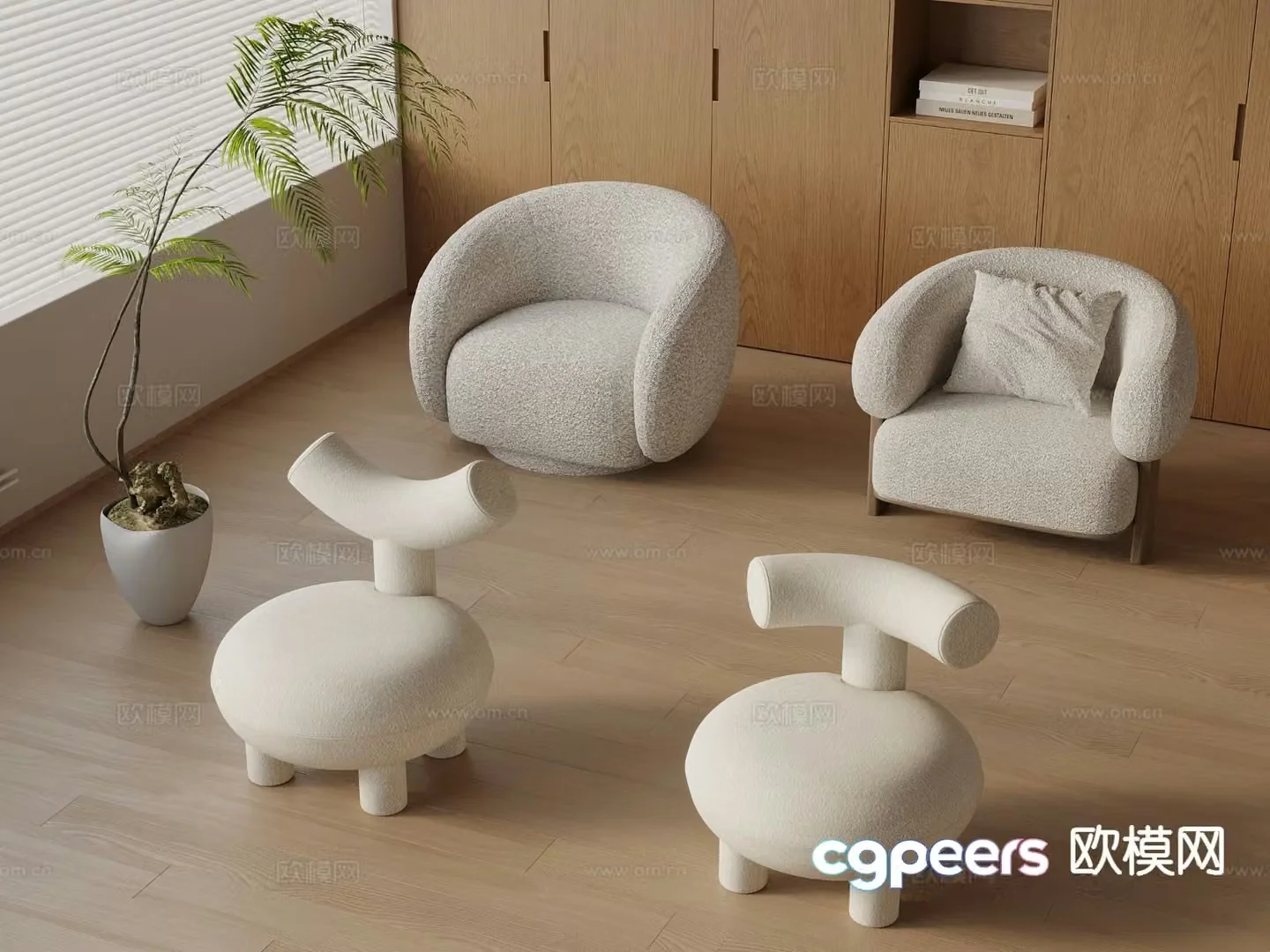 Cream style sofa chair leisure chair 3d model