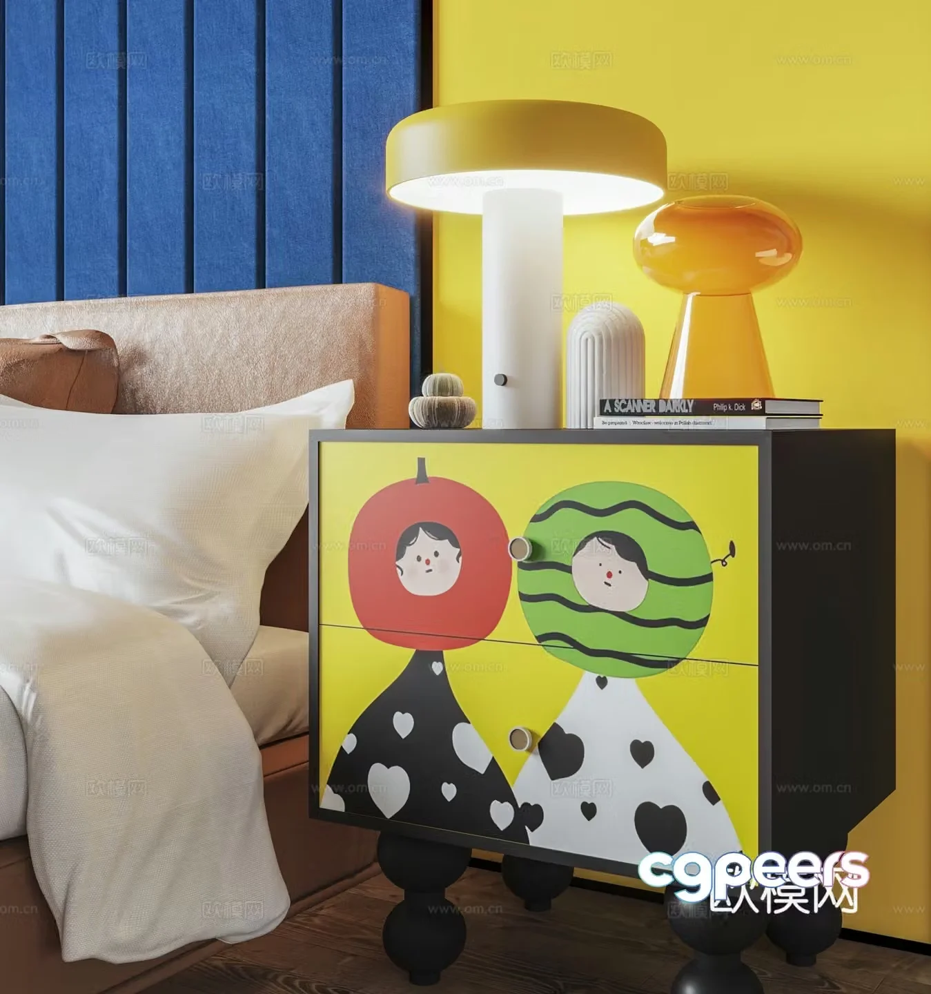 French bedside table 3d model