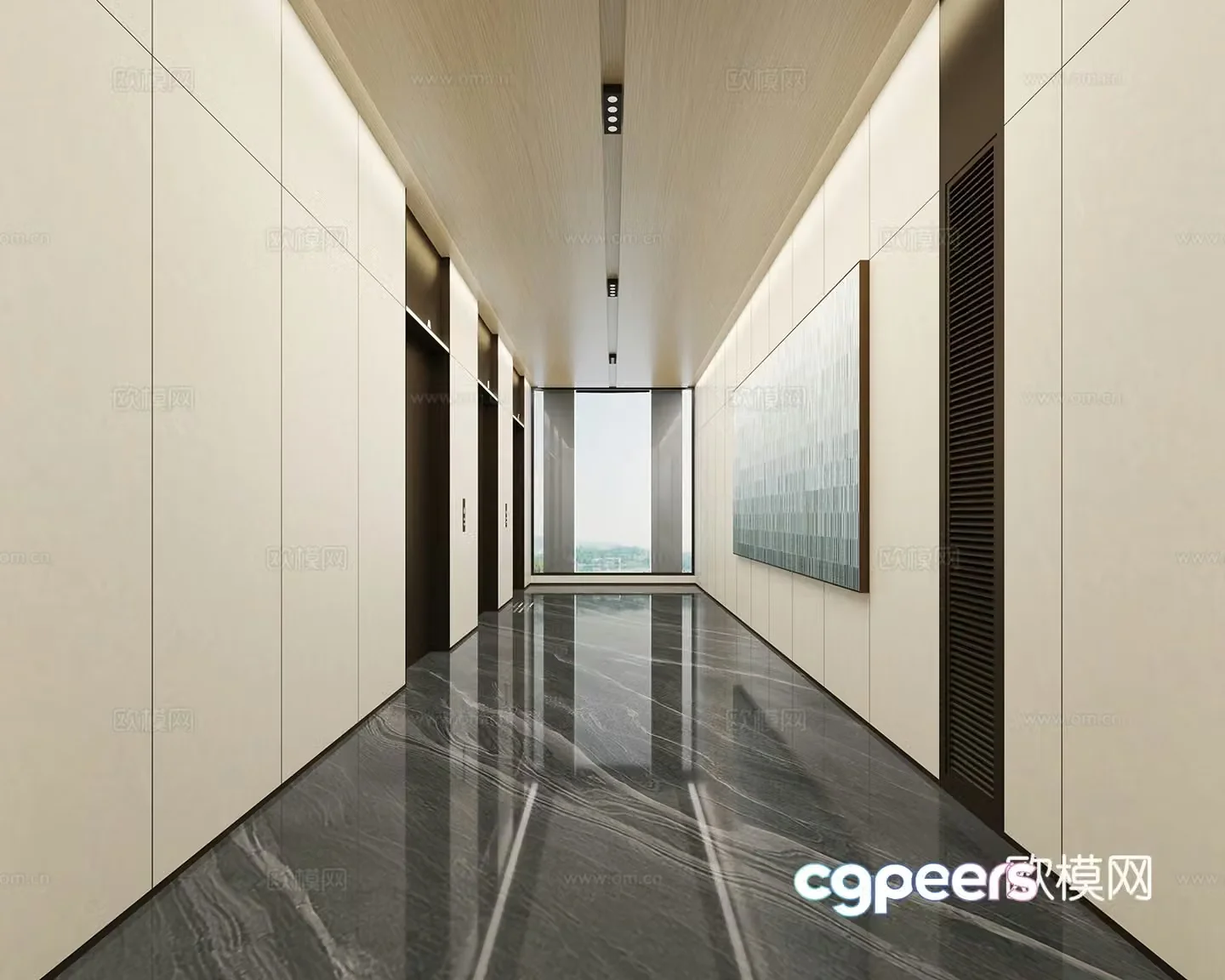 Modern elevator hall 3d model