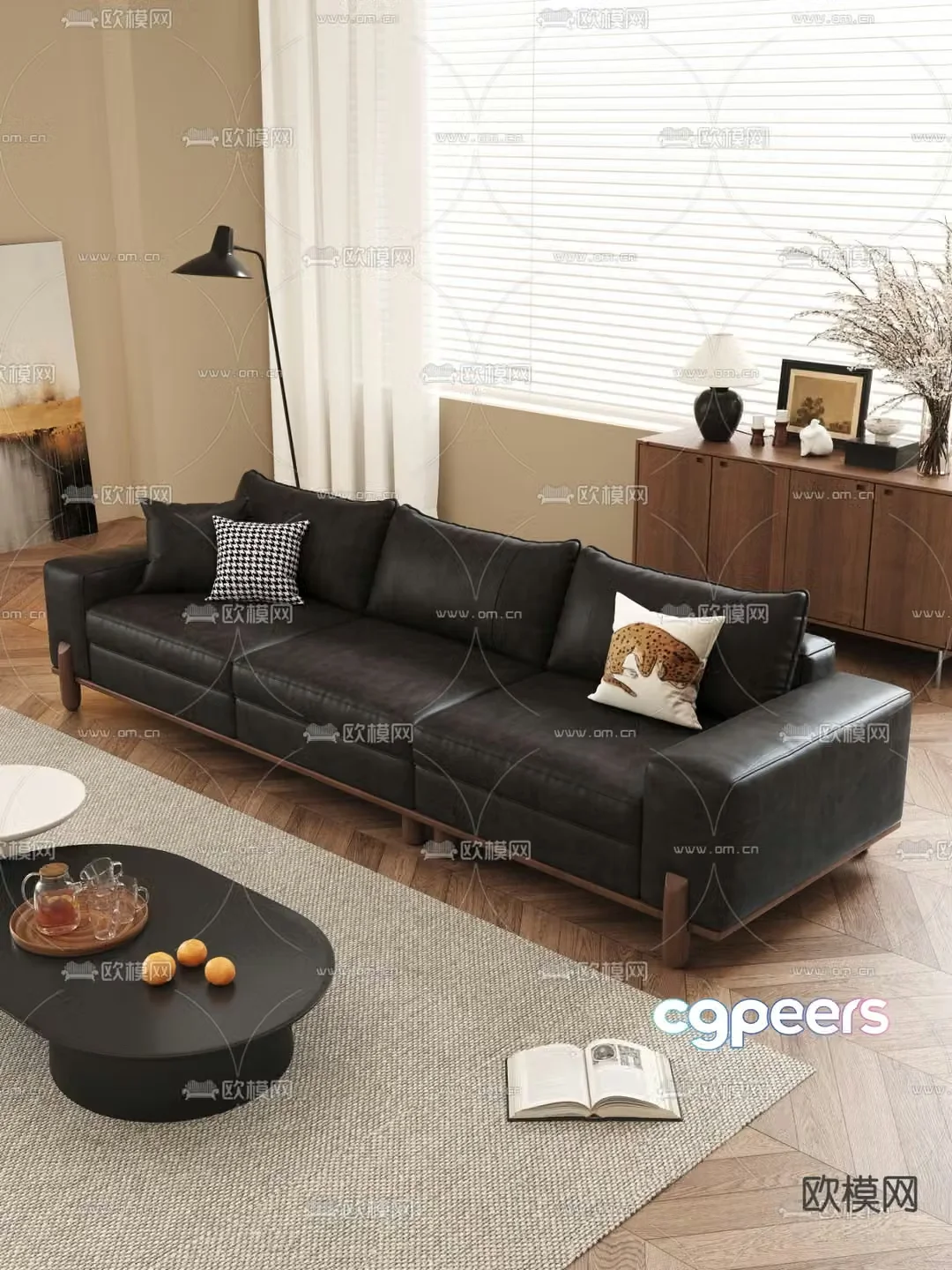 Three seater sofa leather sofa 3d model