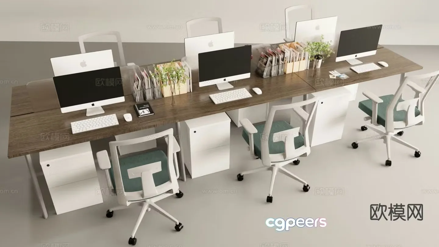Office desk and chair work station screen card position 3d model
