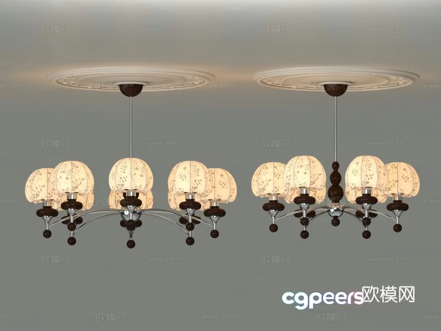 Middle-aged chandeliers living room and bedroom chandeliers American metal chandeliers log chrome chandeliers fabrics 3D model