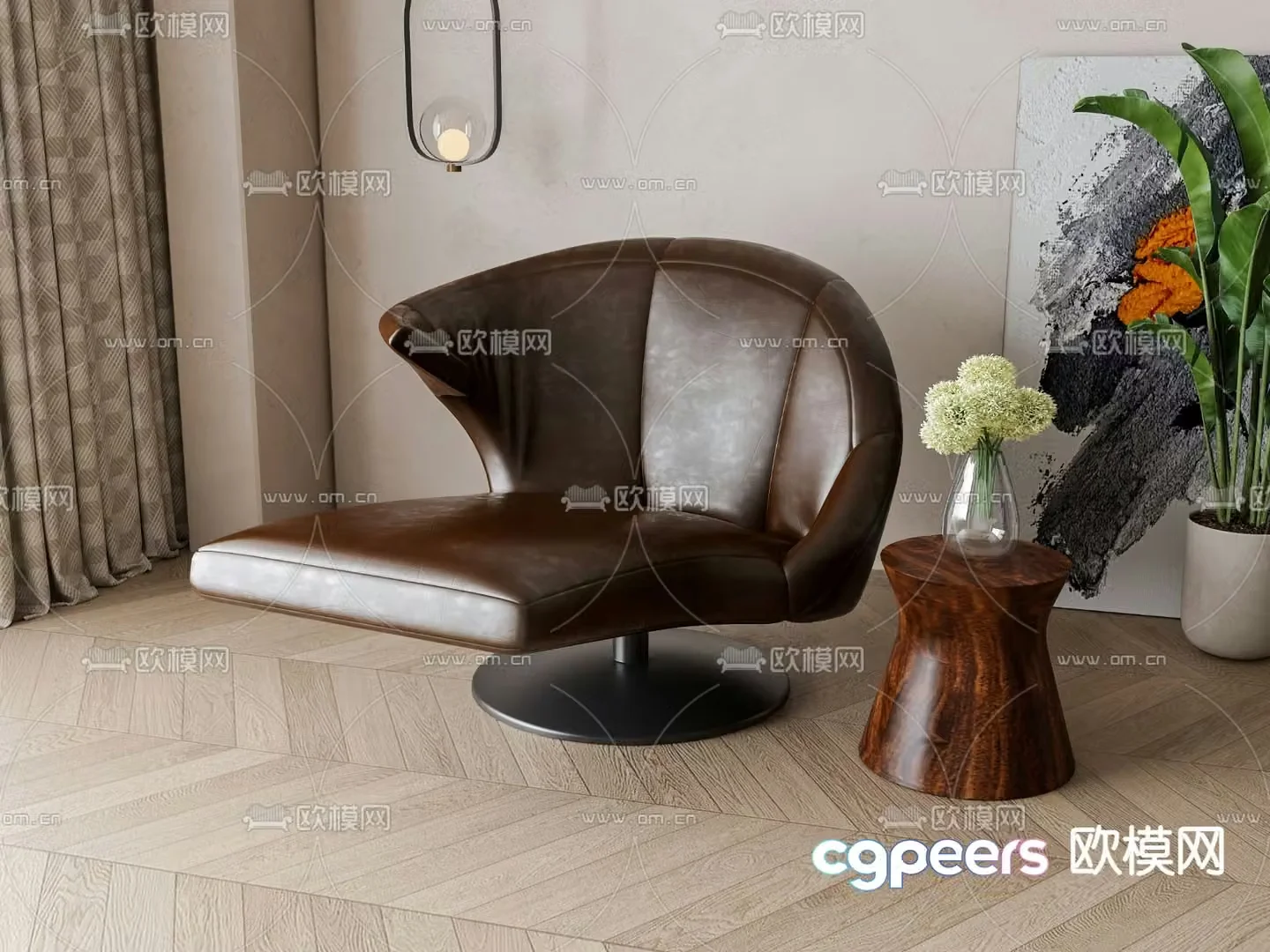 Medieval style single chair leather chair leisure chair 3d model
