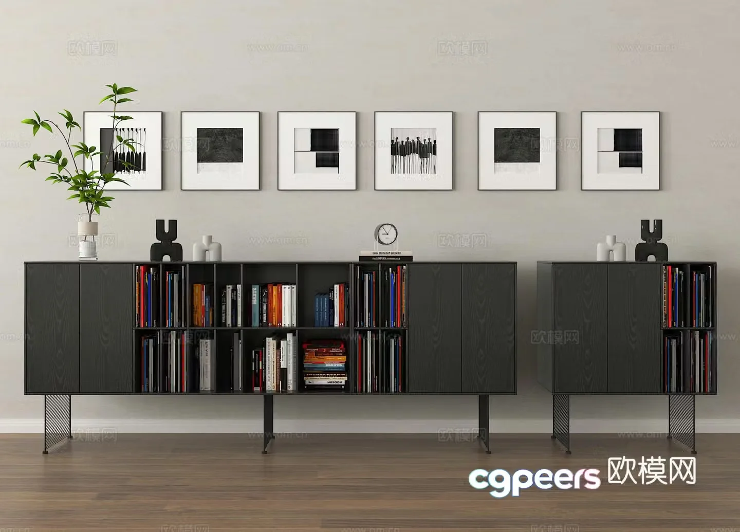 Side cabinet Bookcase Storage cabinet Hanging picture frame Ornamental ornament Vase flower art 3D model