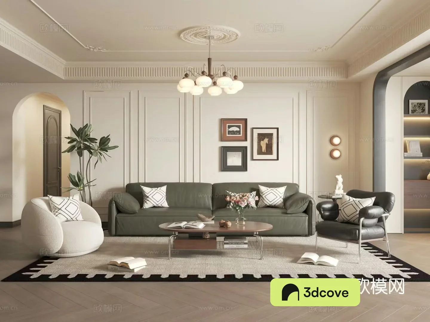 French medieval home living room sofa coffee table combination leather sofa background wall