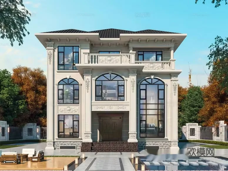 A Large House With A Pool 3D Model – 19492 – VRAY Render