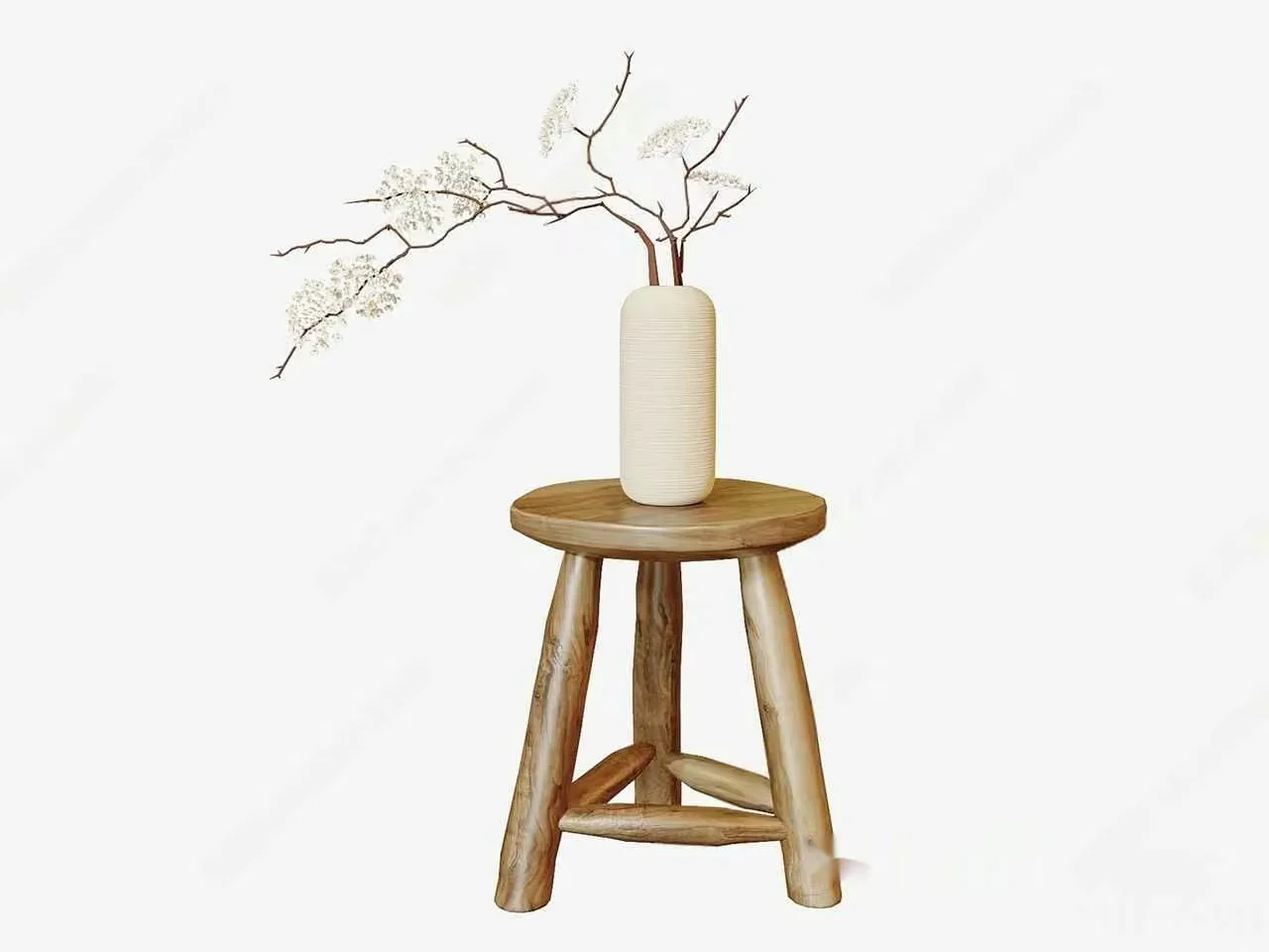 A Simple Wooden Stool With A Vase On Top 3D Model – 1744 – CORONA Render