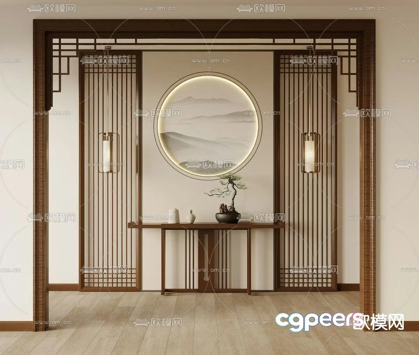 New Chinese style pass door frame door frame end view platform 3D model