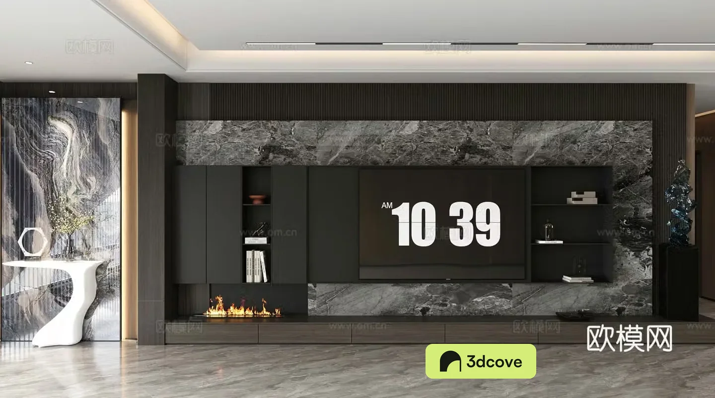 Modern TV background wall marble background wall living room background wall stone slab background wall