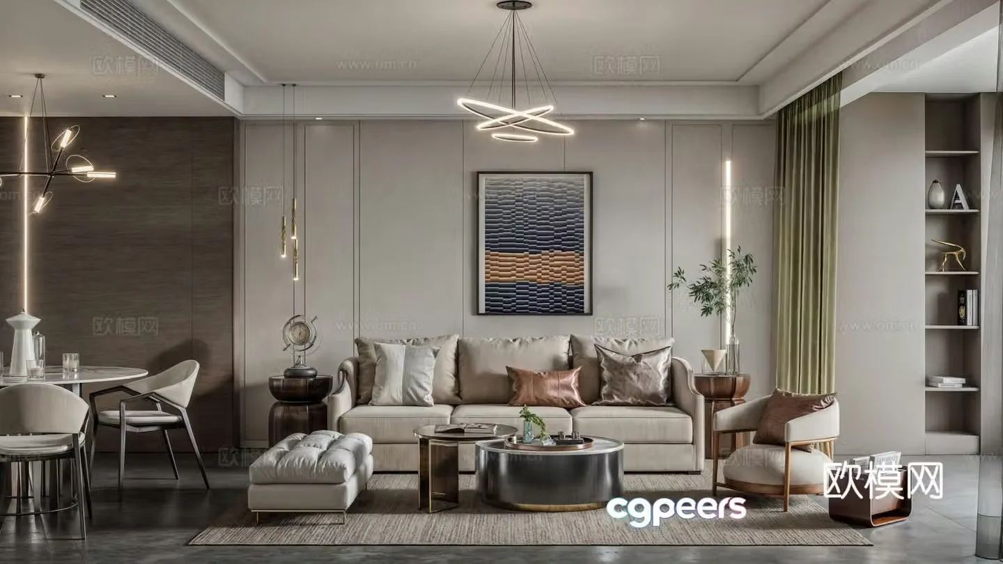 Modern living and dining room 3d model