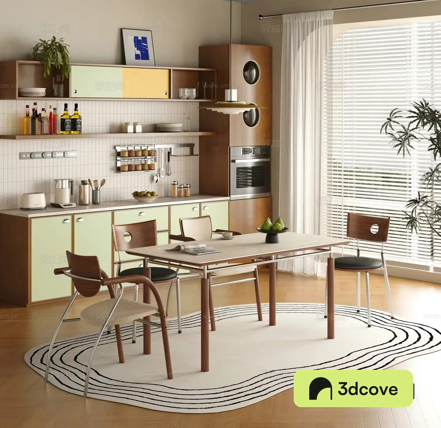 Modern Bauhaus dining table and chairs strip table solid wood hardware dining table finished dining table and chair