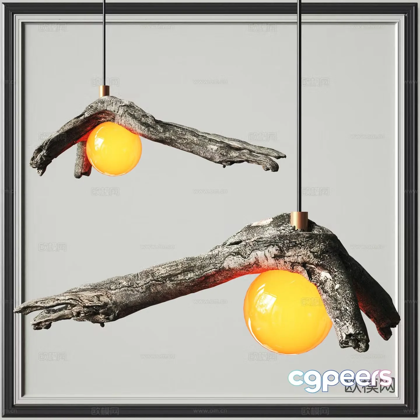Wabi-sabi dead tree chandelier 3d model