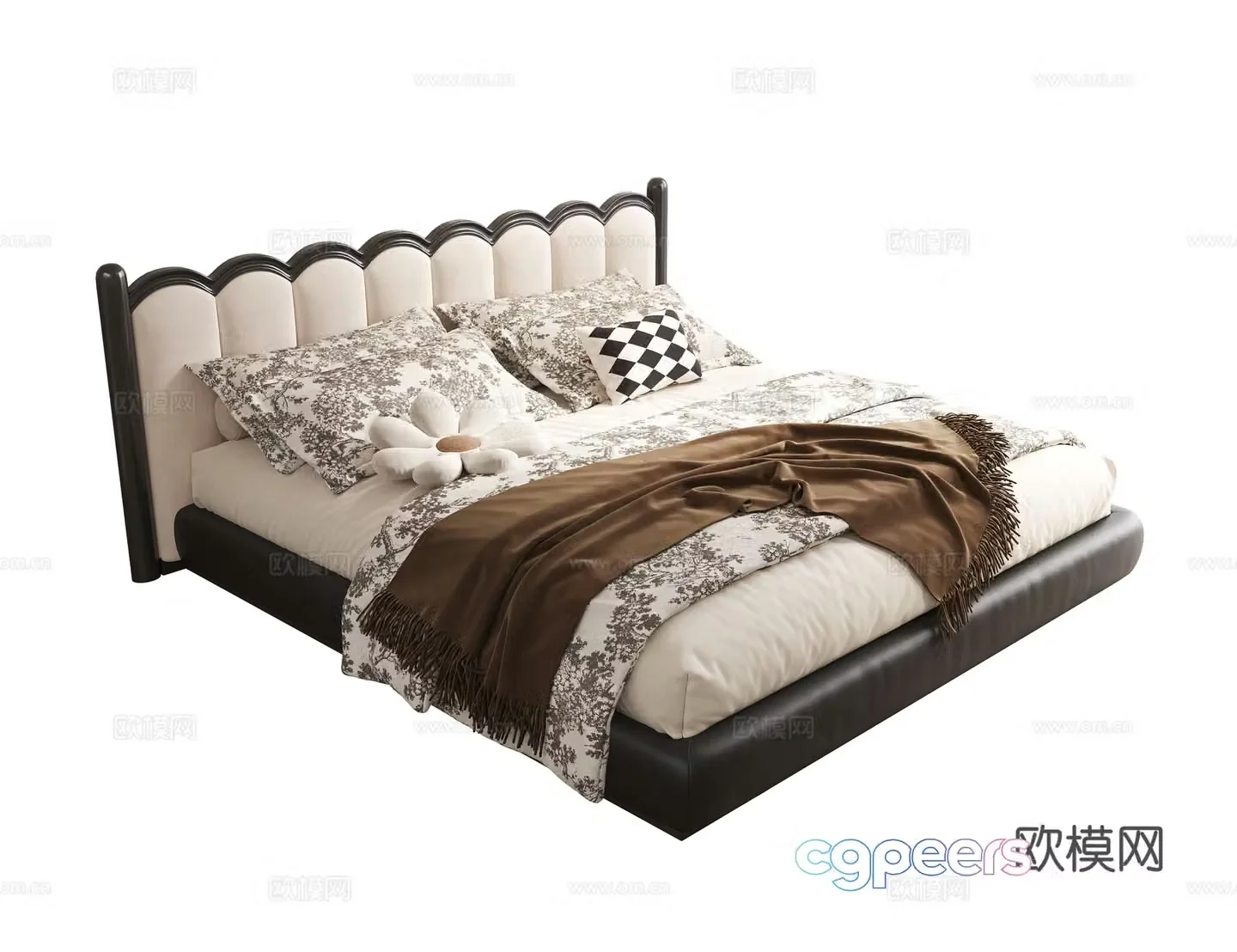 French double bed master bedroom bed 3d model