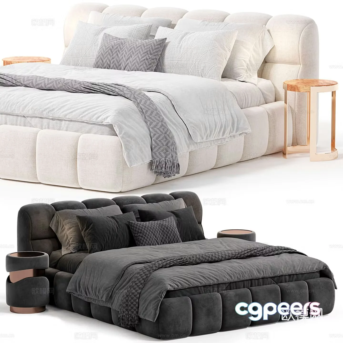 Modern light luxury double bed collection 3d model