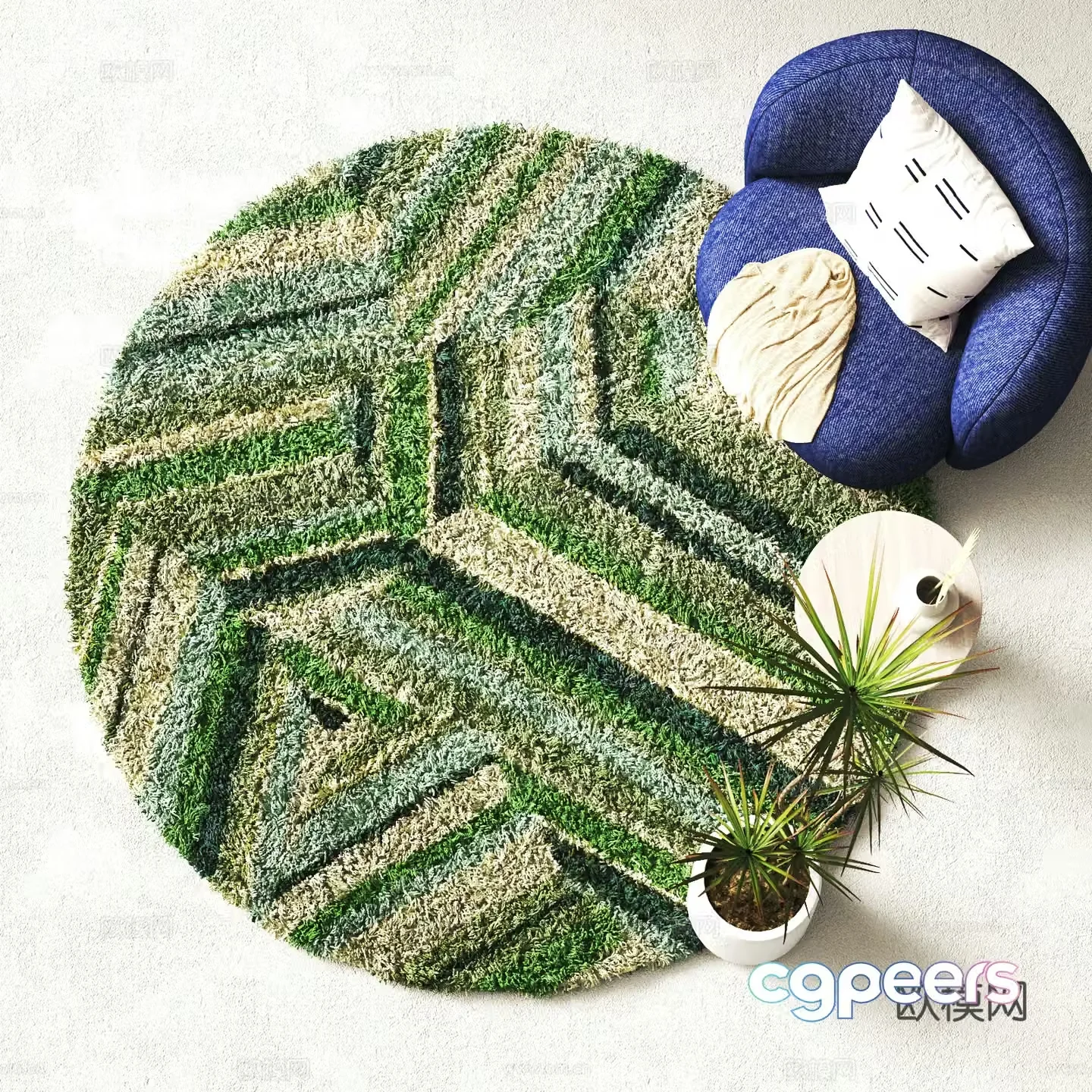 Modern round carpet Plush carpet 3d model