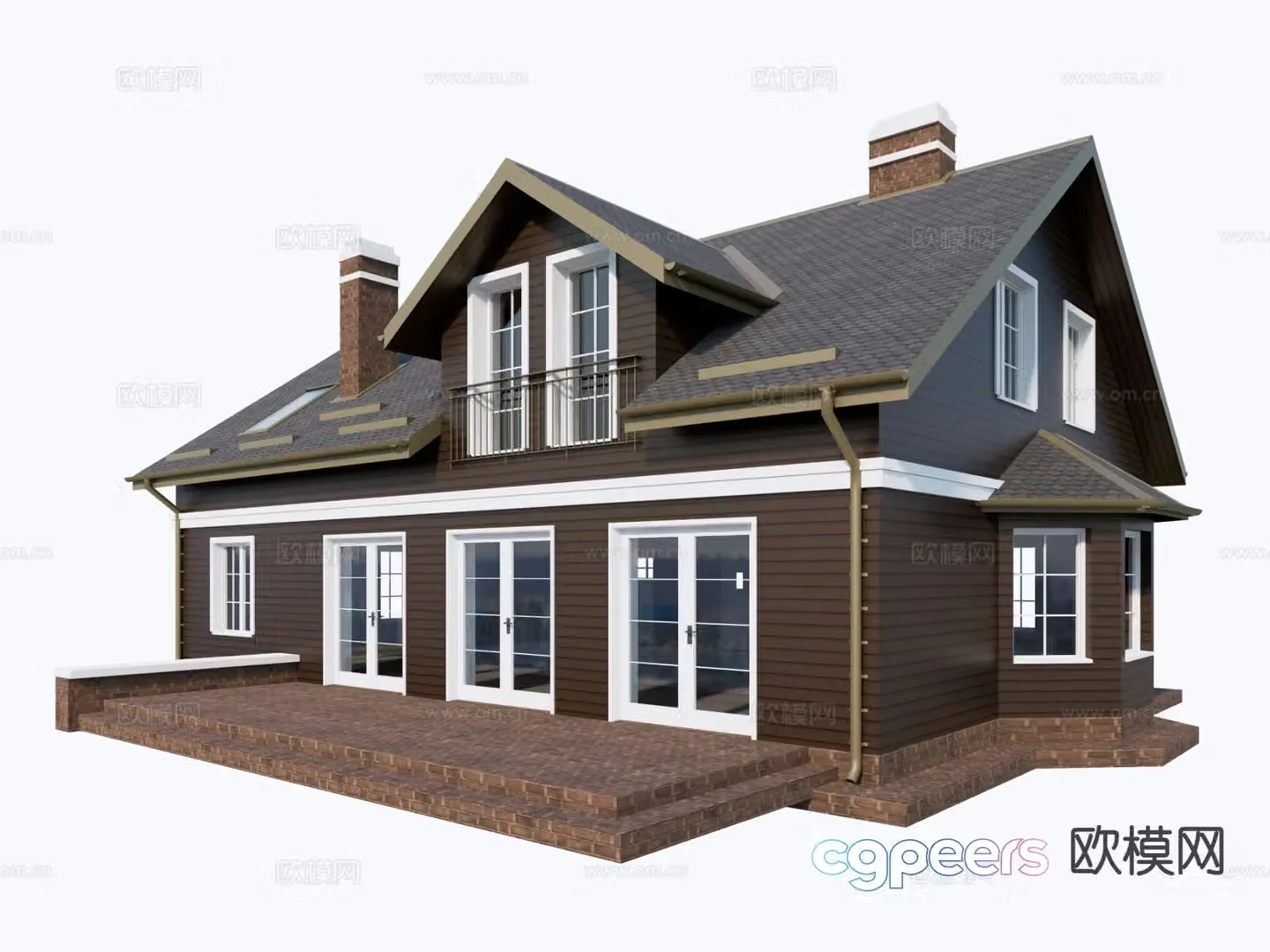 Nordic wooden house single-family wooden house 3d model