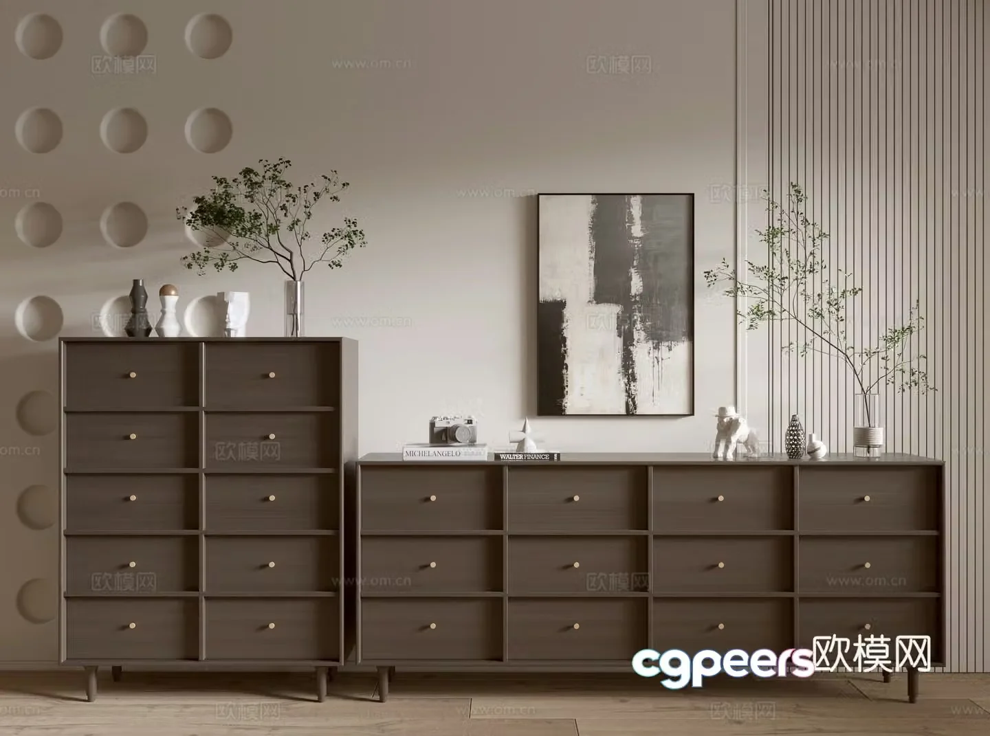 Modern black wood grain entrance cabinet drawer cabinet 3d model