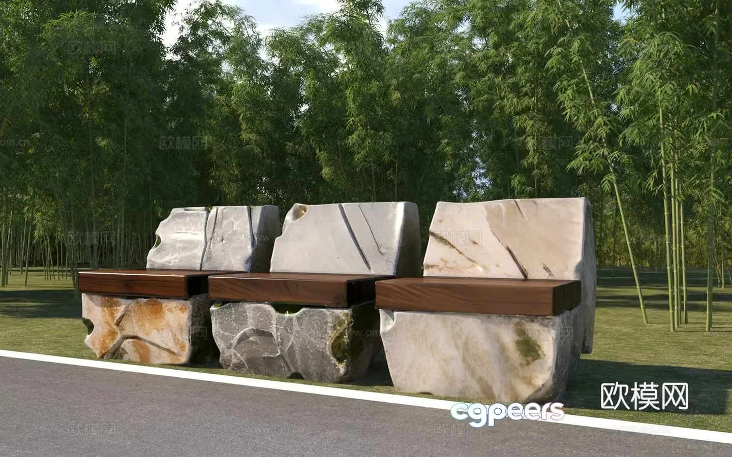 Modern log landscape seat 3d model