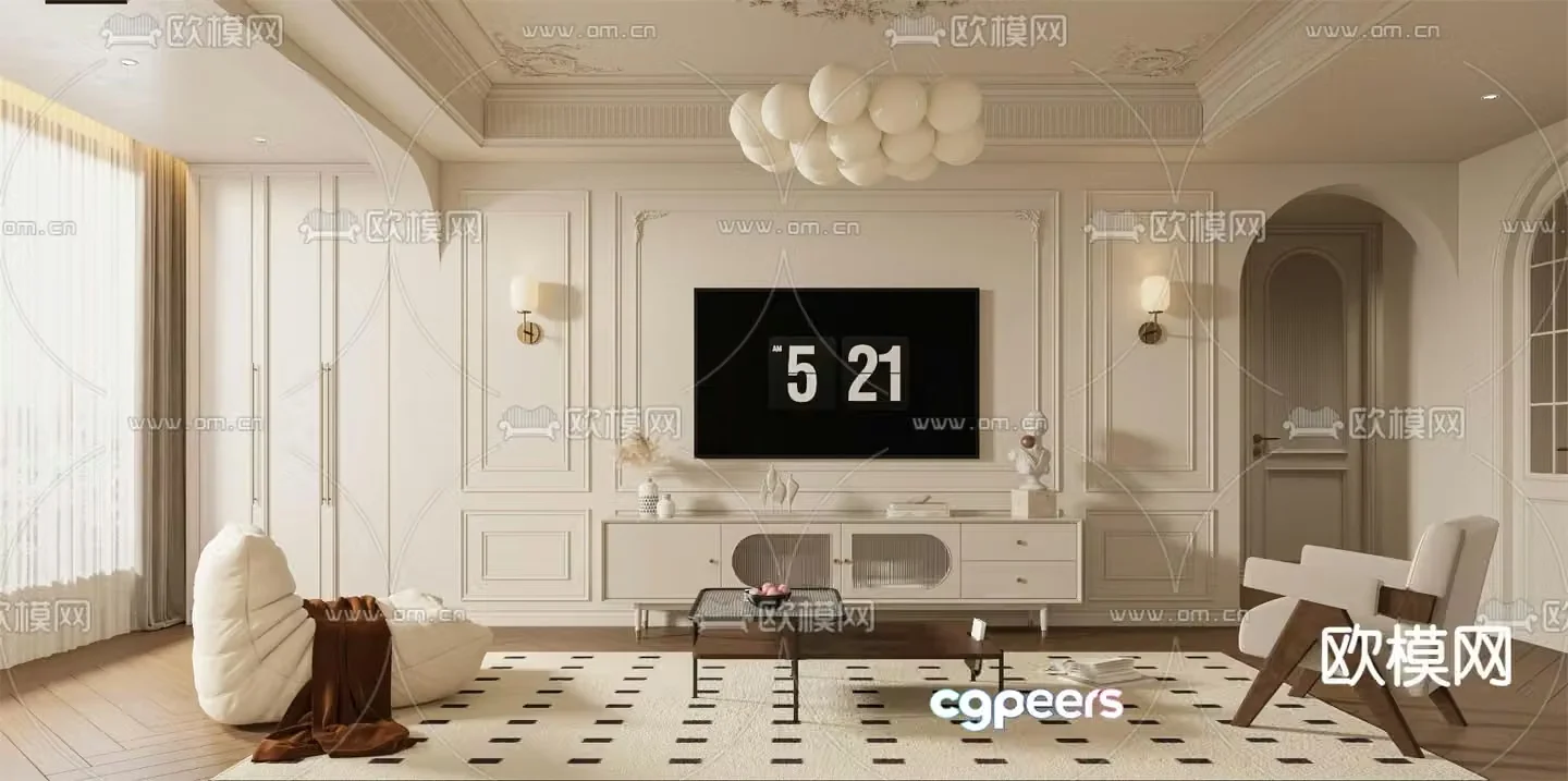French living and dining room 3d model