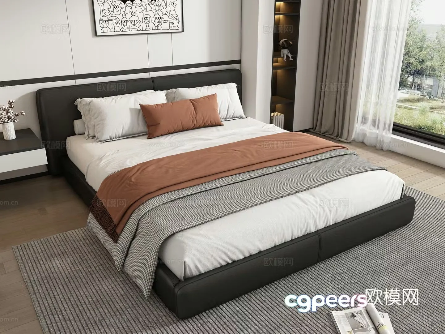 Modern double bed 3d model