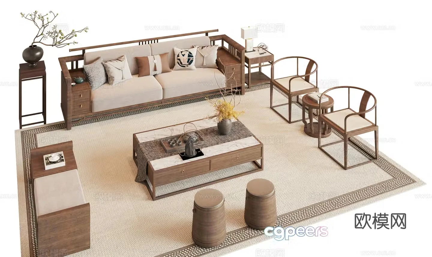 Song style sofa coffee table combination 3D model