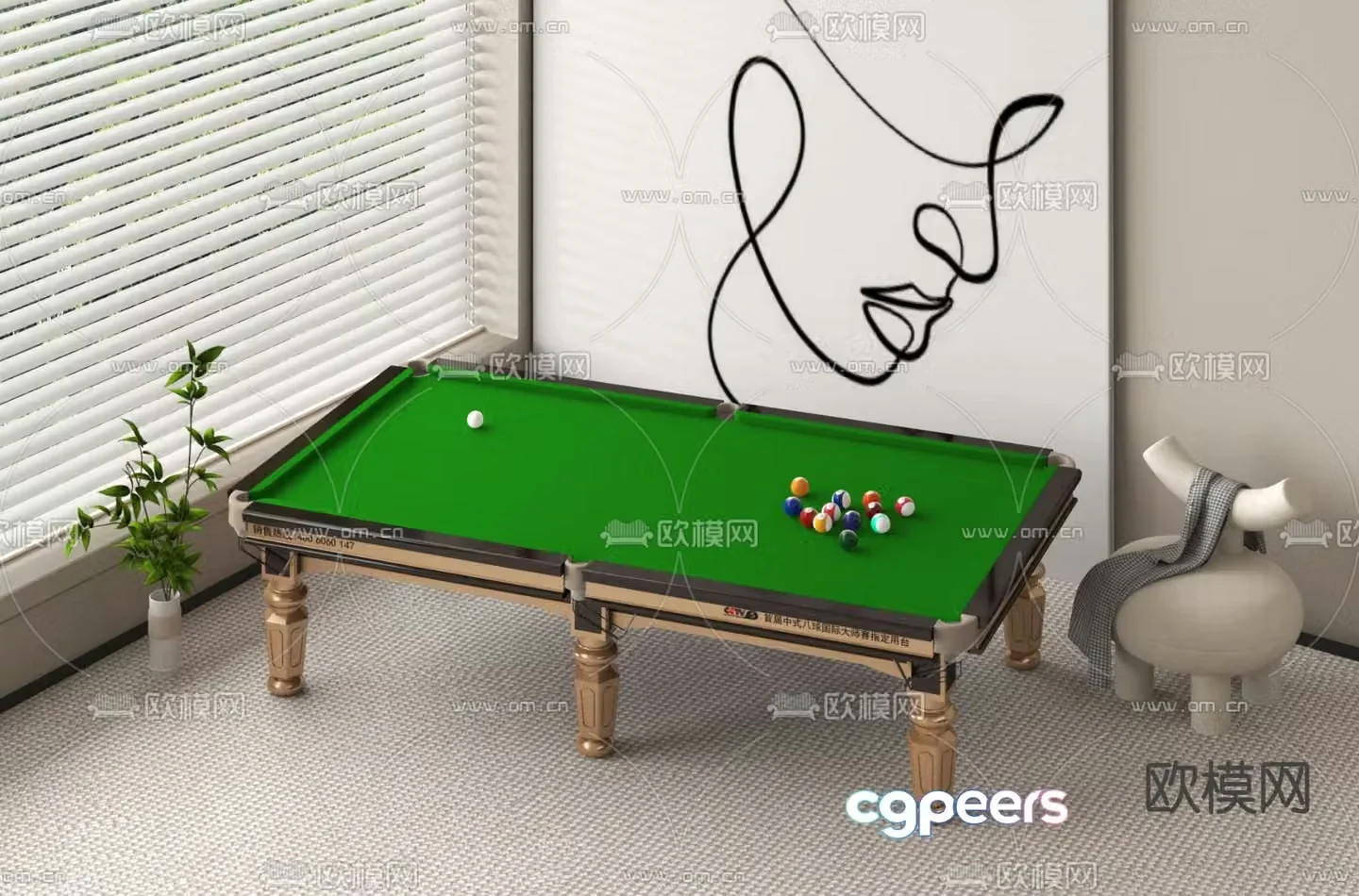 Pool table billiards 3d model