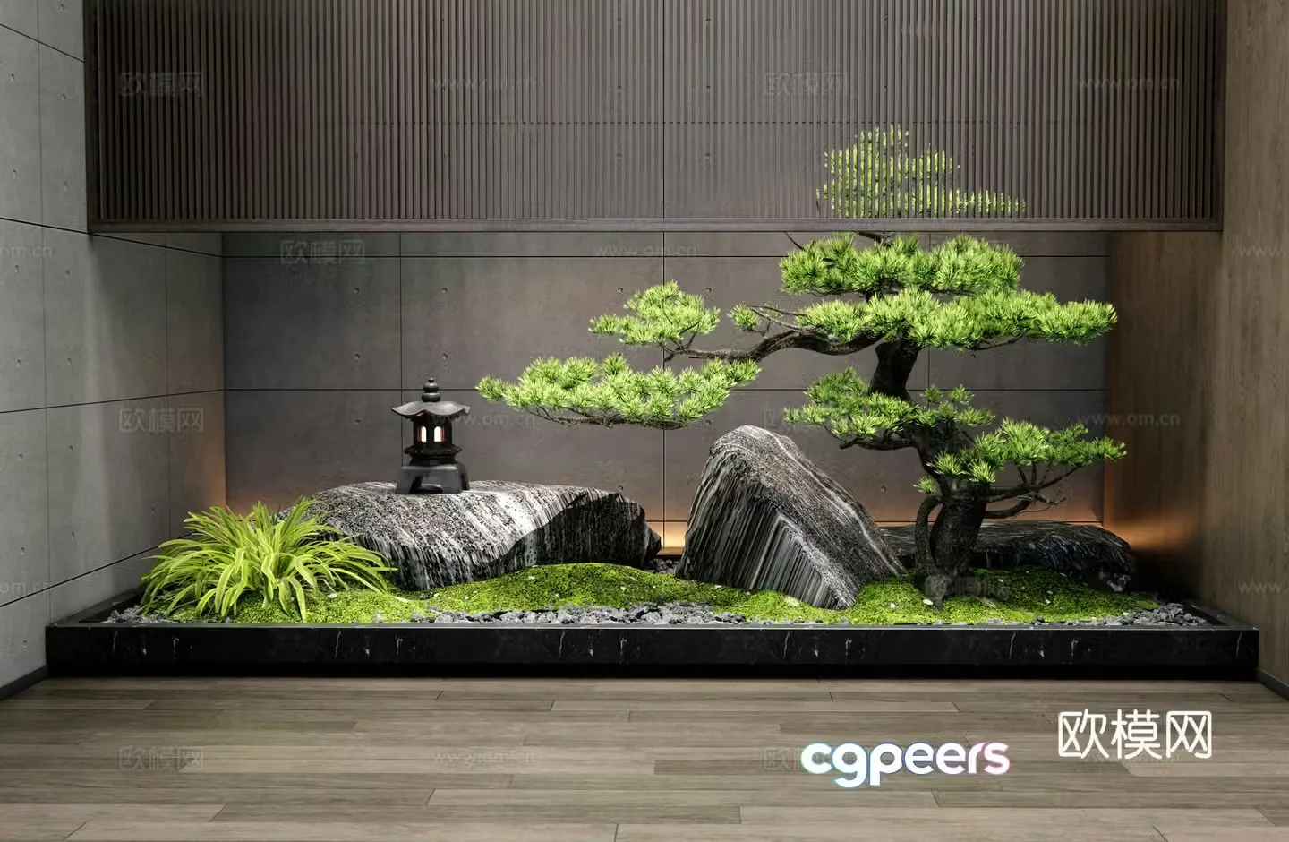 New Chinese style interior landscape landscape landscape landscape stone patio interior landscape welcome pine courtyard sketch 3d model