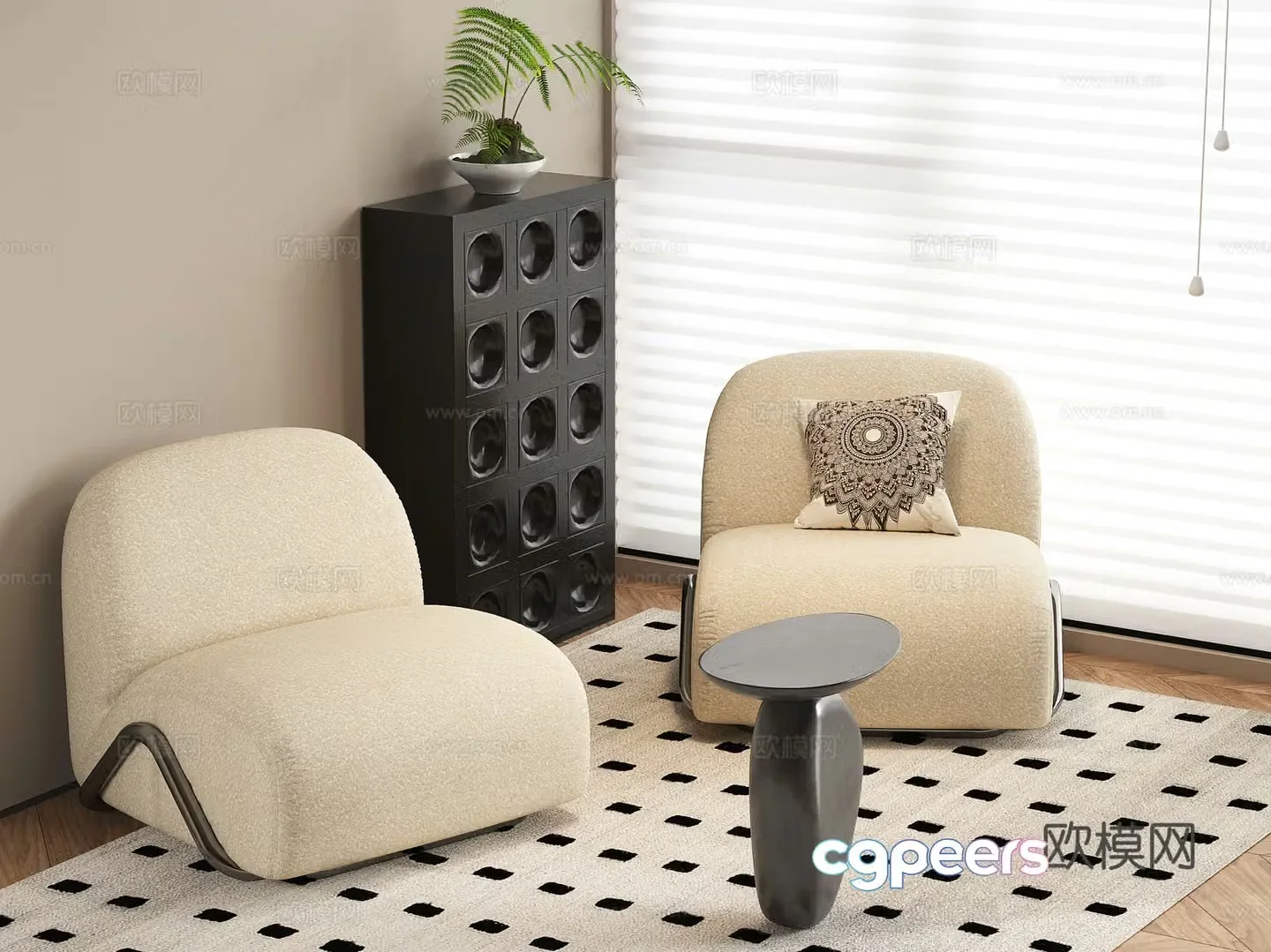 French casual chair carpet single chair decorative cabinet storage cabinet side 3d model