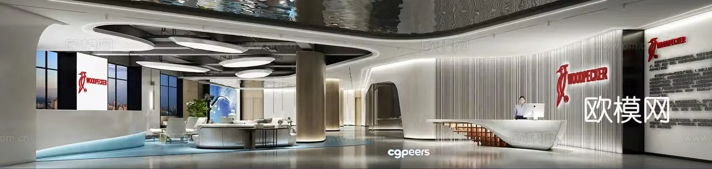Modern office reception hall 3d model
