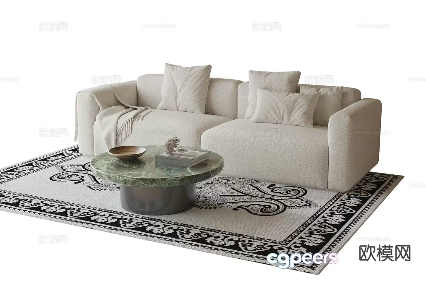 Cream style double sofa 3d model