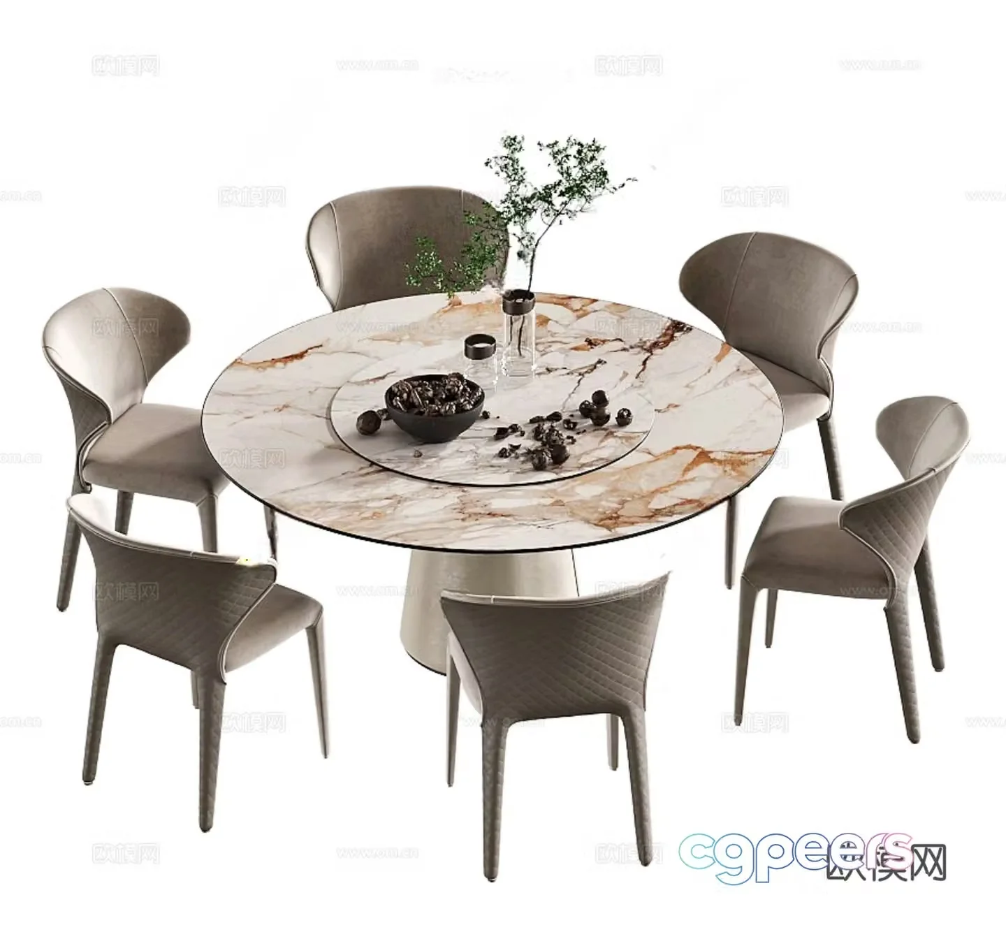 Modern round dining table and chair 3d model