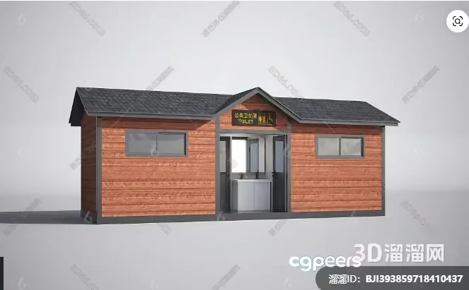 A Small Wooden Building With A Toilet Sign 3D Model – 1494 – VRAY Render
