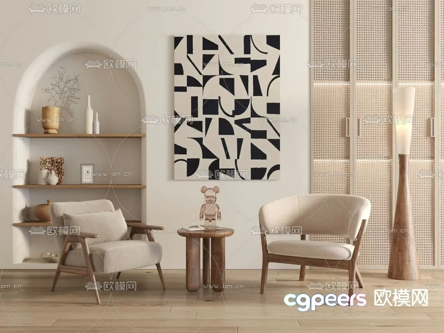 Wabi-sabi sofa chair leisure chair armchair table 3d model