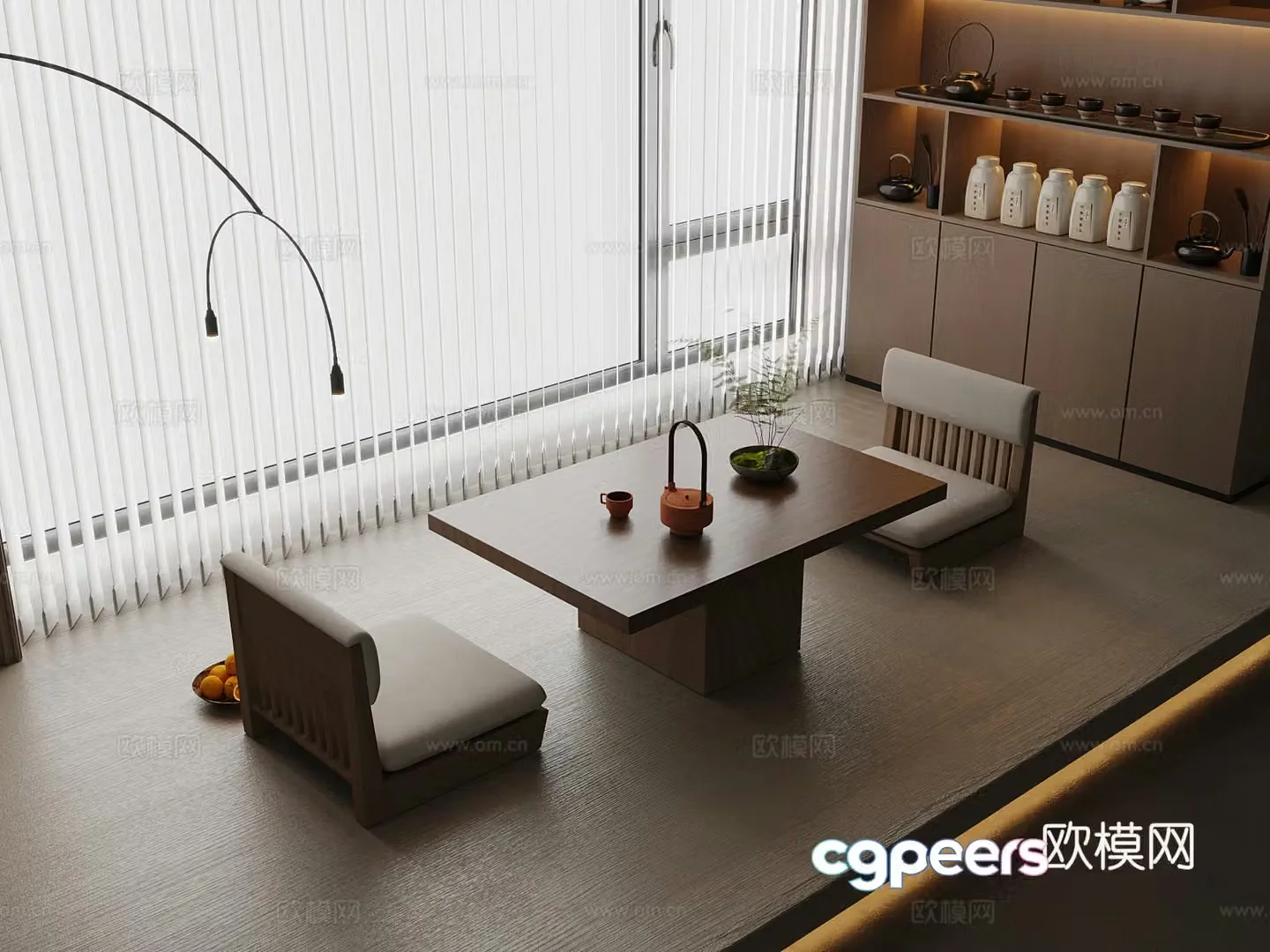 New Chinese-style tea room tatami tea table 3D model