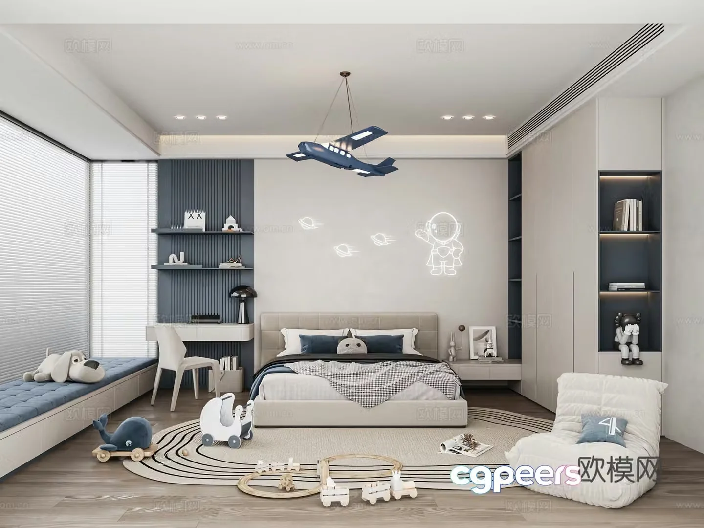 Modern minimalist children’s room light luxury boy’s room 3D model
