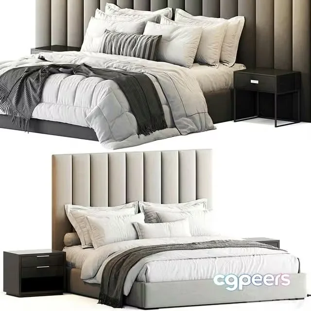 3ds Max Free – RH Modena Vertical Channel Panel Fabric Platform Bed