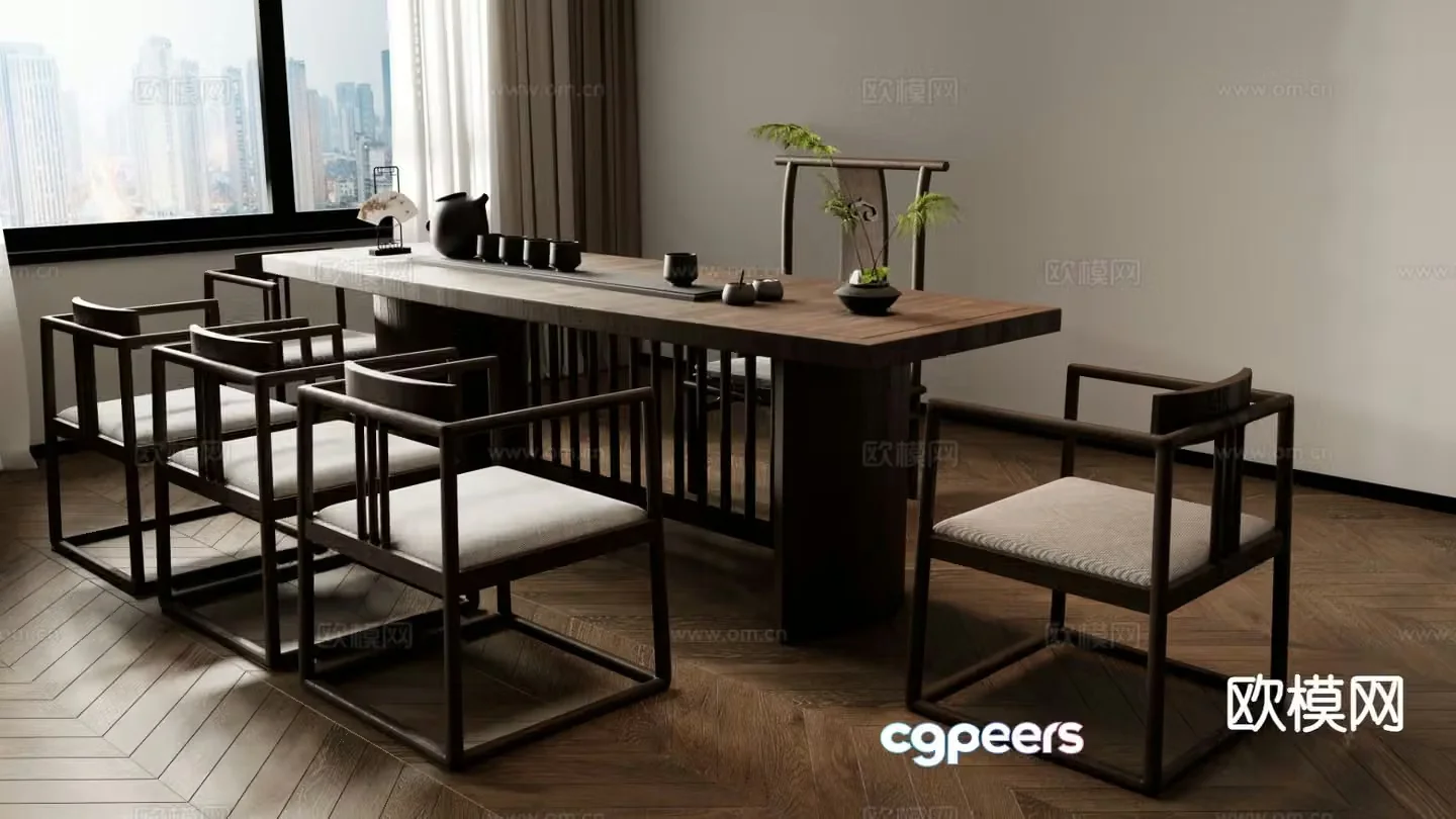 New Chinese style tea table and chairs tea table 3d model