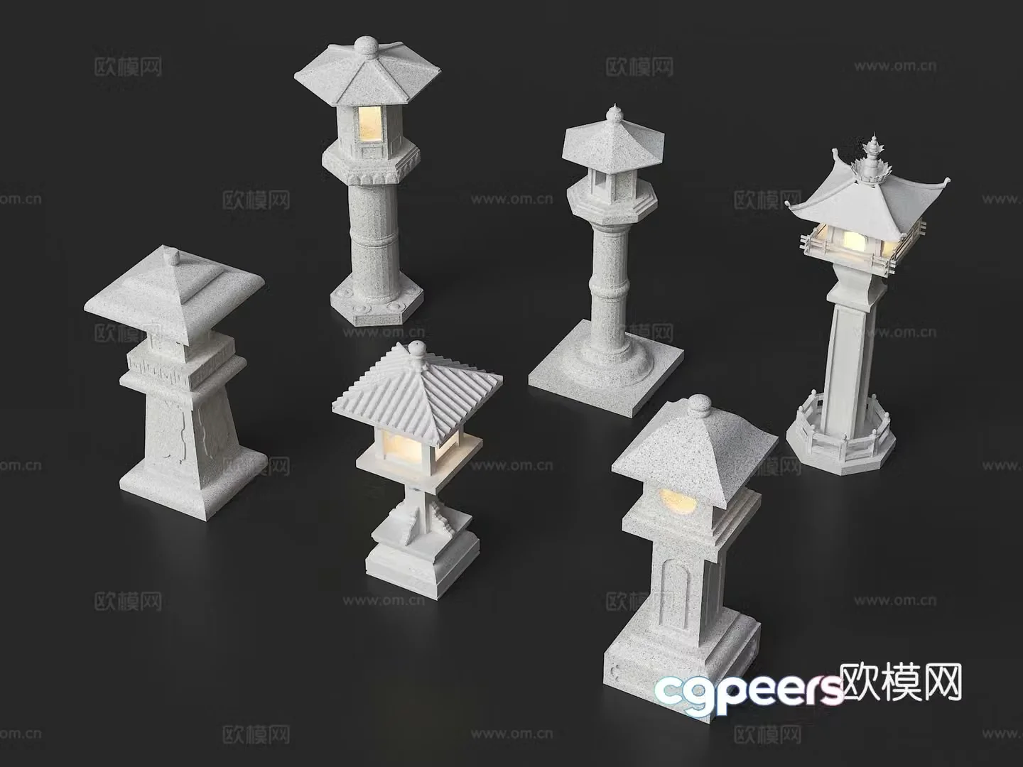 Chinese stone lantern Japanese stone lantern Jade clock Santan Moon Landscape light Garden light 3D model