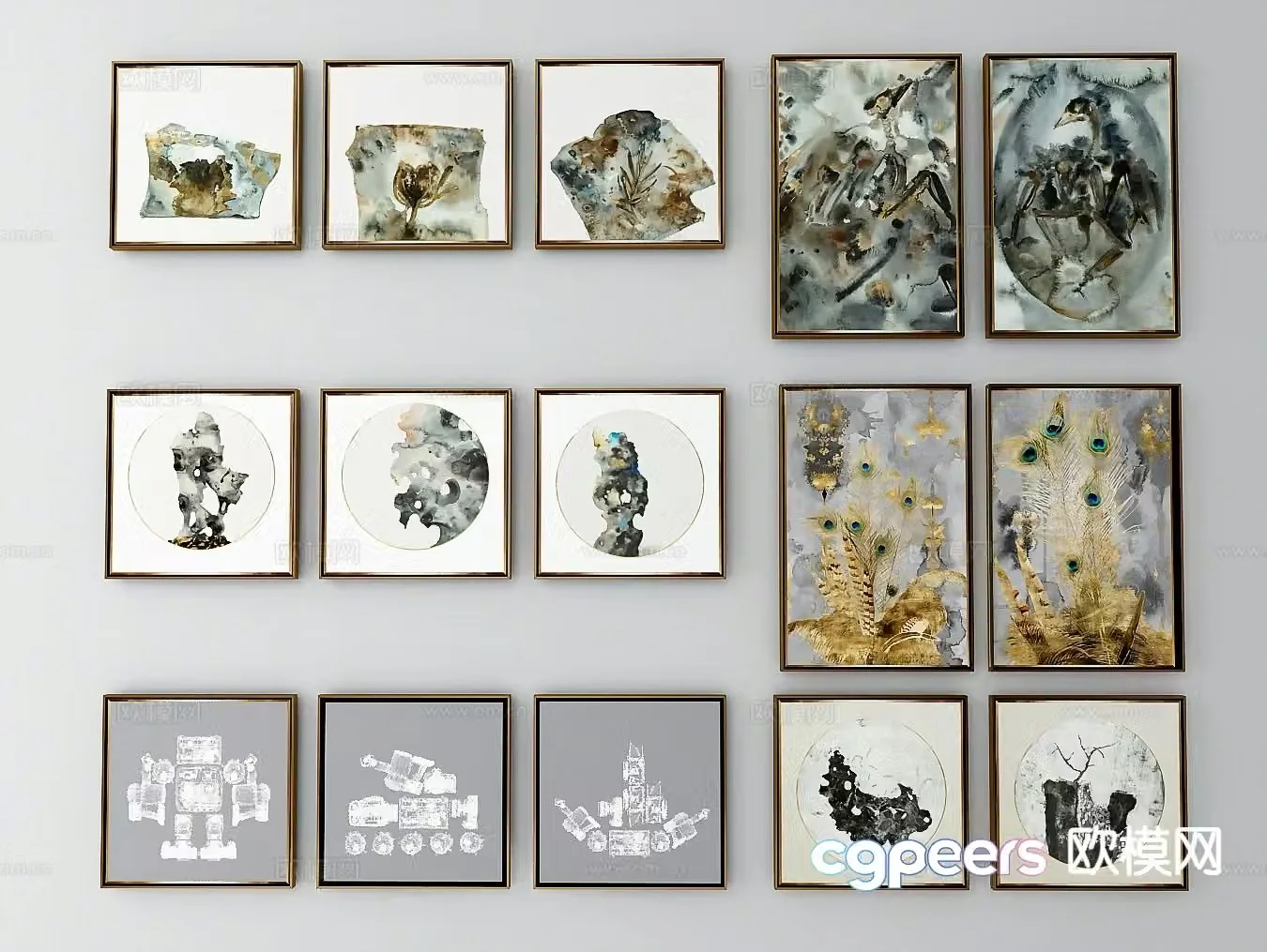 New Chinese style decorative painting hanging painting combination painting 3D model