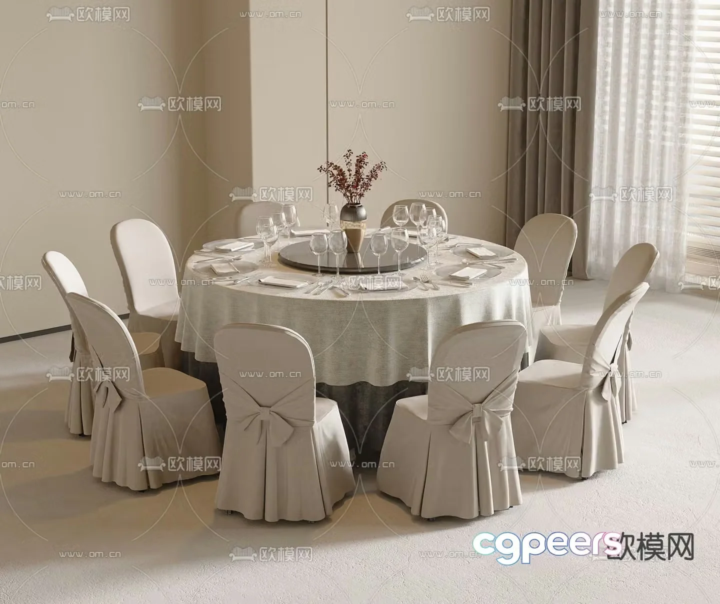Round dining table and chair 3d model
