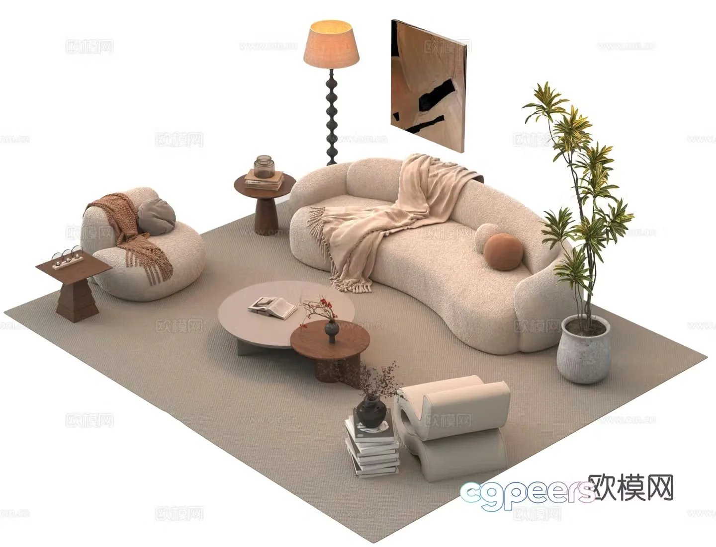Sofa combination casual sofa sofa coffee table combination 3D model