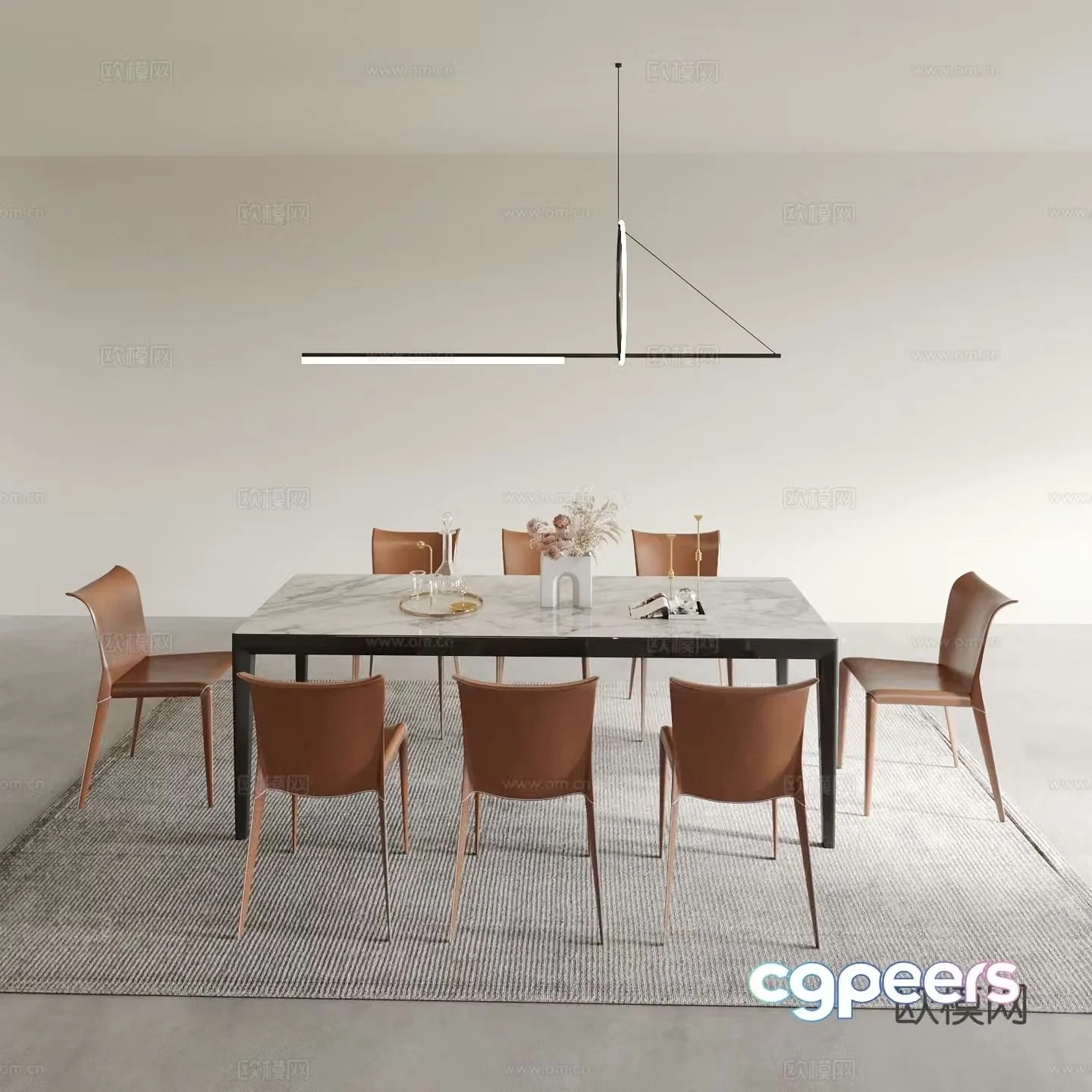 Modern dining table and chairs 3d model