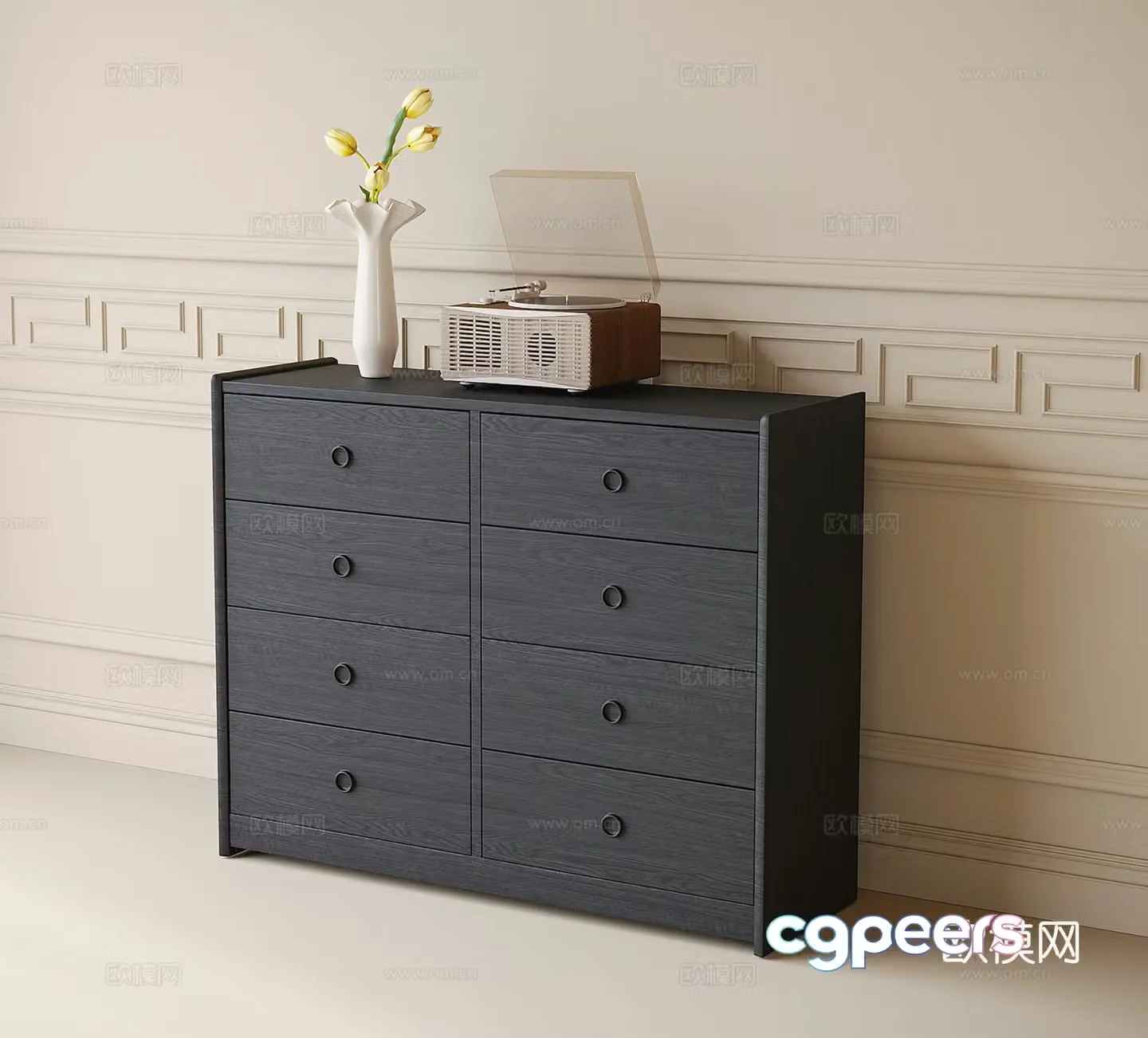 French black entryway cabinet shoe cabinet drawer cabinet 3d model