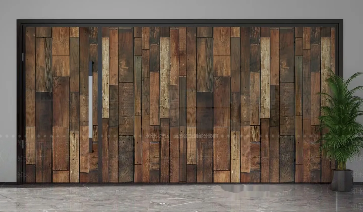 A Large Wooden Door With A Plant On The Side 3D Model – 6142 – VRAY Render