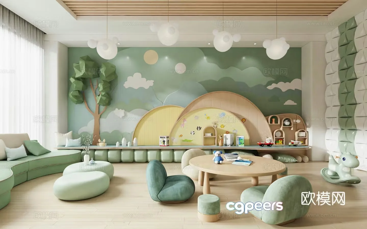 Modern children’s toy room kindergarten classroom activity room 3d model