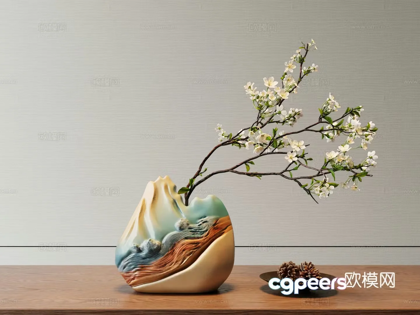 New Chinese -style flower bottle flower art flower flower arrangement 3D model
