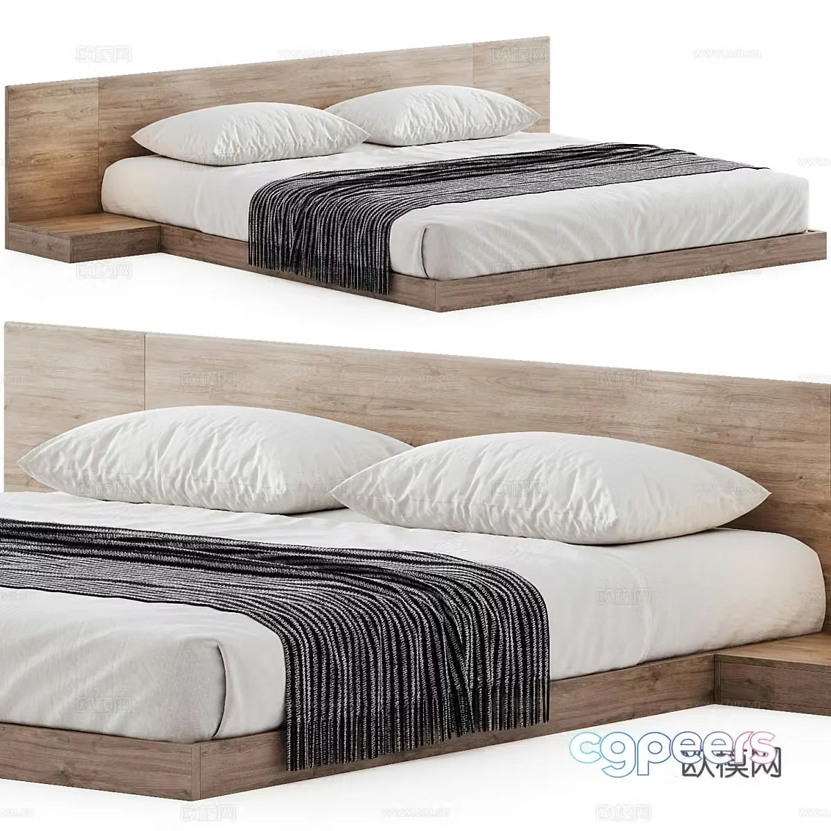 Modern double fabric bed floor bed 3D model