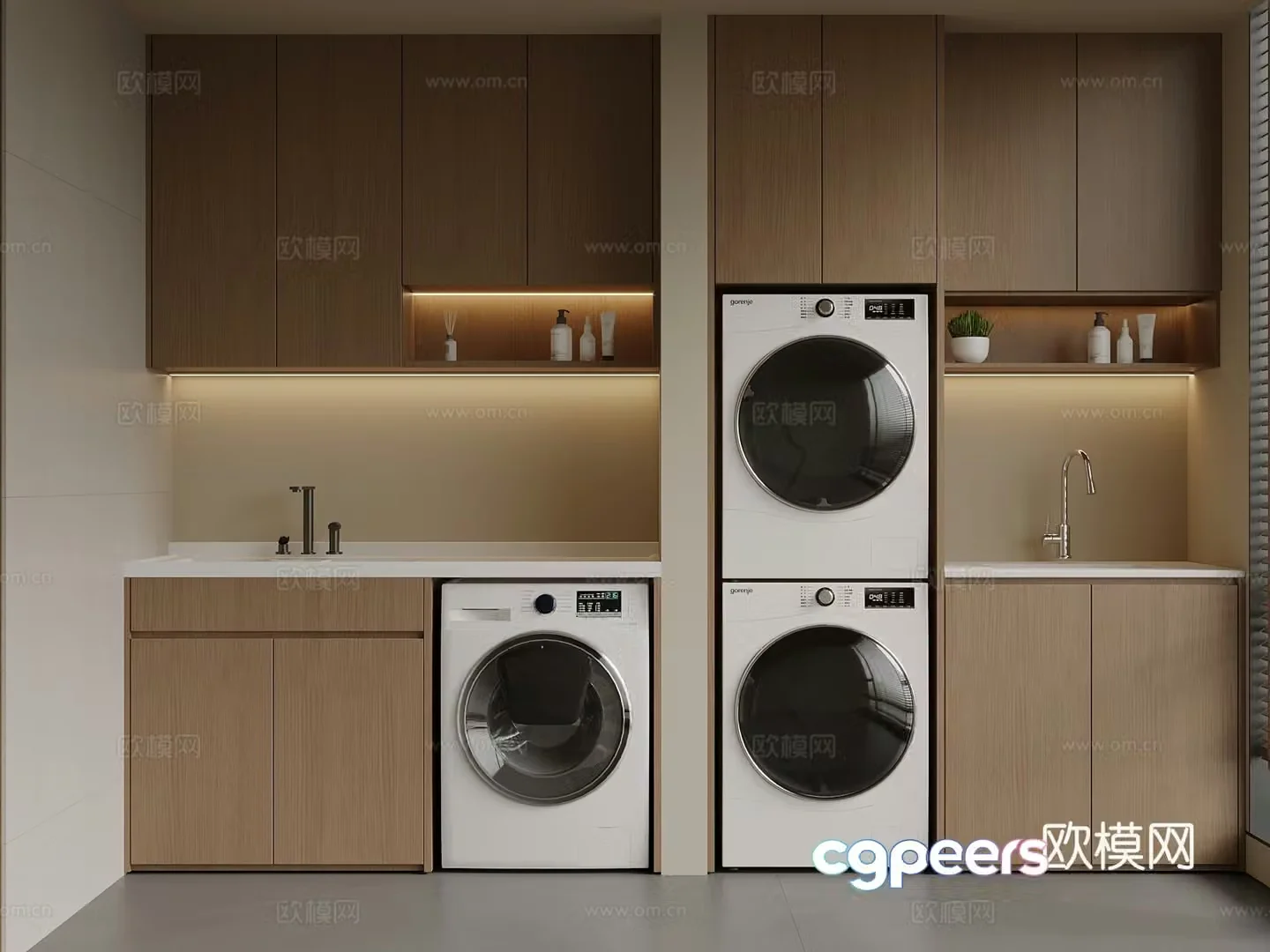 New Chinese style balcony balcony washing machine cabinet 3d model