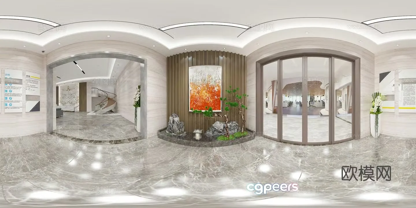 Modern office foyer cr panoramic 3d model