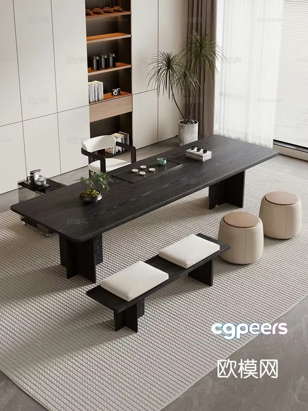 Creamy large plate table tea table and chair combination tea table tea table tea room tea table balcony tea table 3D model